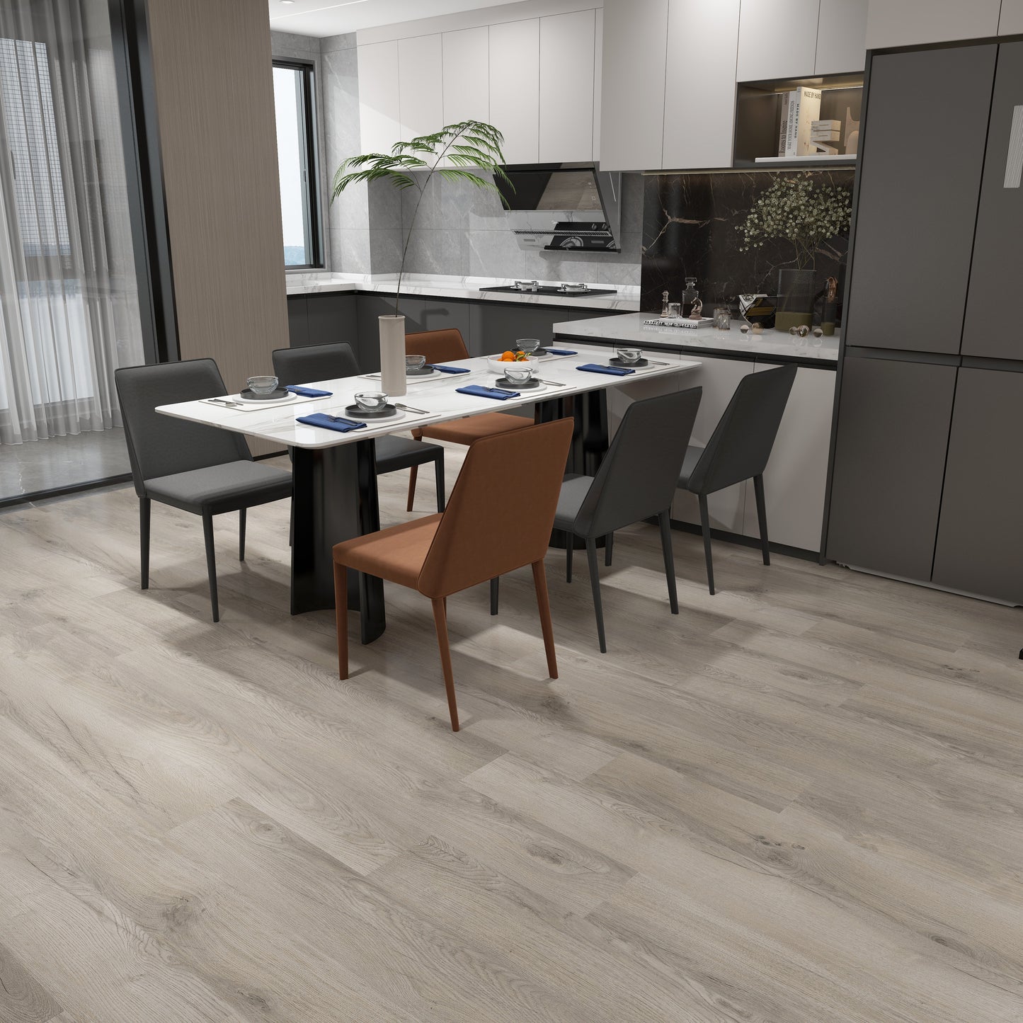 Sandstone Ash SPC Click Vinyl Flooring 122X18.1 CM Waterproof Rigid Core Wood Effect Flooring with Built-in Underlay