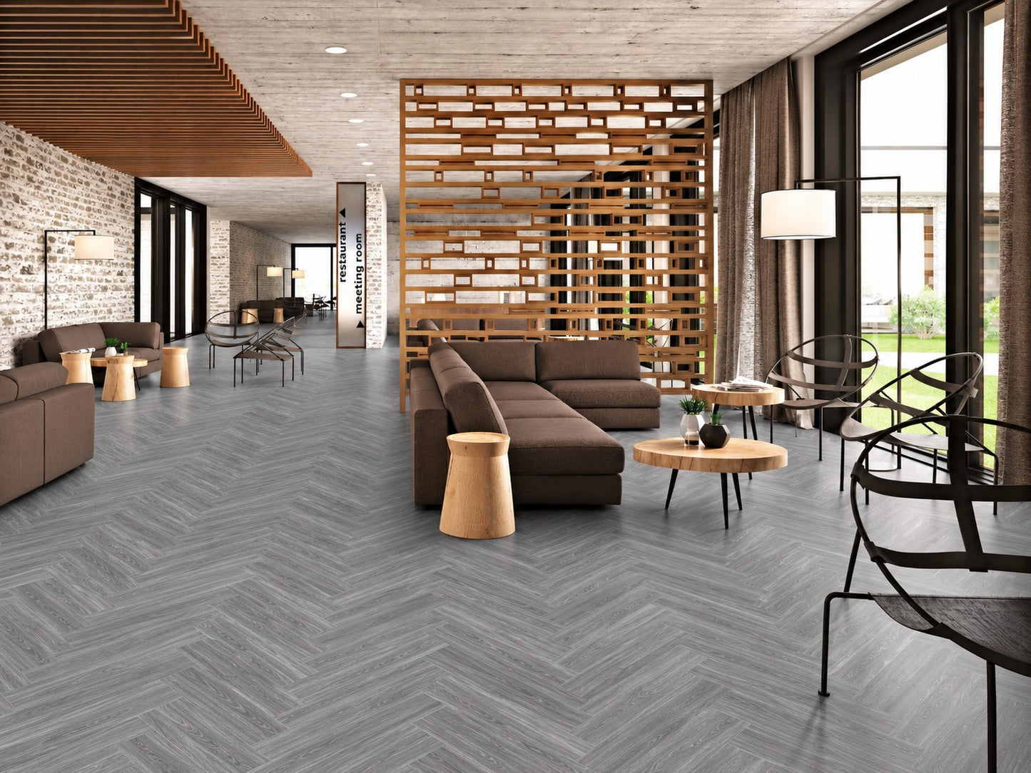 Frosted Oak Grey Herringbone SPC Click Vinyl Flooring 1.5sqm Pack Waterproof Rigid Core Flooring with Built-in Underlay – 20 Planks