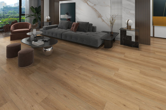 Greige Oak UP SPC Click Vinyl Flooring 122X18.1 CM Waterproof Rigid Core Wood Effect Flooring with Built-in Underlay
